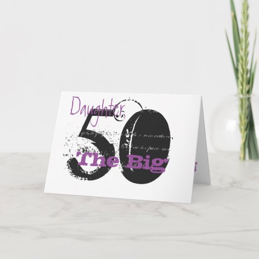 Carte fille de 50e anniversaire, noir, texte violet, bla (Devant)