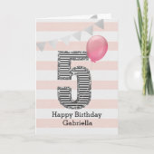 Carte Fille de 5 ans avec paillettes roses et argentées (Devant)