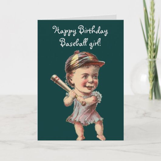 Carte Fille de baseball vintage anniversaire ou salutati (Devant)