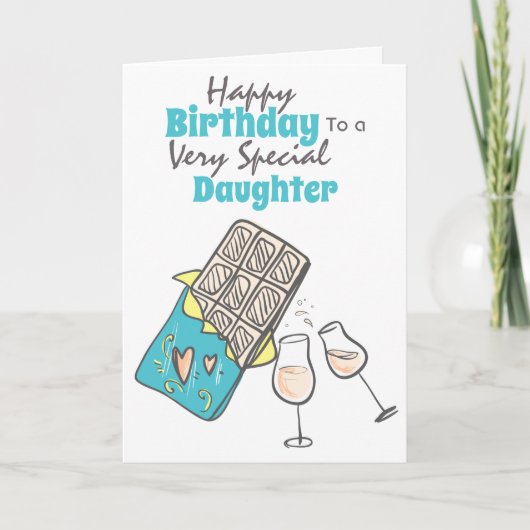 Carte Fille de champagne au chocolat voeux d'anniversair (Devant)