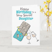 Carte Fille de champagne au chocolat voeux d'anniversair (Fleur jaune)