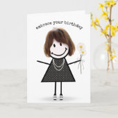 Carte Fille de dessin animé bâton d'anniversaire avec de (Fleur jaune)