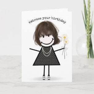 Carte Fille de dessin animé d'anniversaire avec des marg
