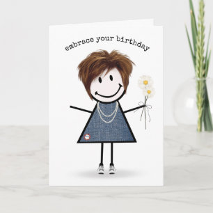 Carte Fille de dessin animé d'anniversaire avec des marg