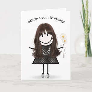 Carte Fille de dessin animé d'anniversaire avec des marg