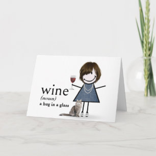 Carte Fille de dessin animé d'anniversaire avec du vin e