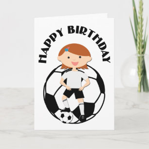 Carte Fille de football 3 et balle noir et blanc