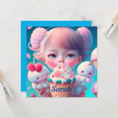 Carte Fille de glace Kawaii  (Devant/Arrière en situation)