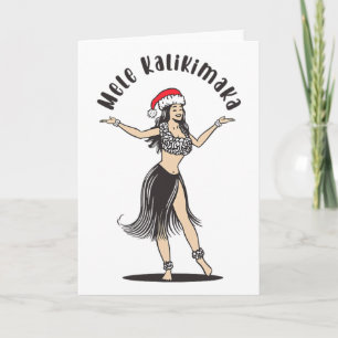Carte Fille de jupe de hula de Noël hawaïenne Chapeau de