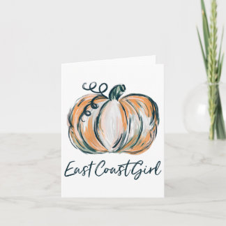 Carte Fille de la côte Est Citrouille d'aquarelle Automn