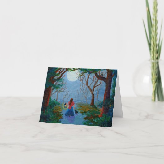 Carte Fille de la forêt enchantée Chat noir Créationarts (Devant)