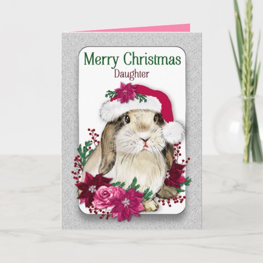 Carte FILLE DE Noël Bunny Portant le Casquette de Santas (Devant)
