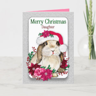 Carte FILLE DE Noël Bunny Portant le Casquette de Santas