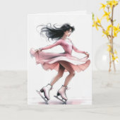 Carte Fille De Patinage Figure Anniversaire Avec Patins  (Fleur jaune)