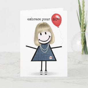 Carte Fille de personnage bâton d'anniversaire 80 ans av