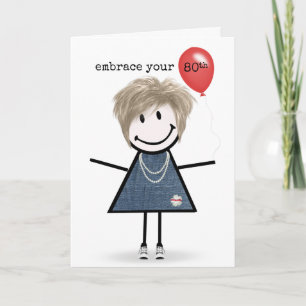 Carte Fille de personnage bâton pour 80e anniversaire av