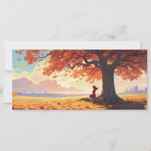 Carte Fille de prière d'arbre d'automne