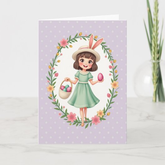 Carte Fille de Printemps à Points (Devant)