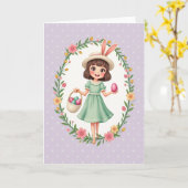 Carte Fille de Printemps à Points (Fleur jaune)
