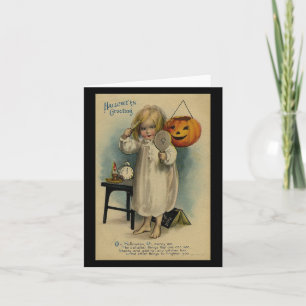 Carte Fille de salutation d'Halloween se coiffant Vintag