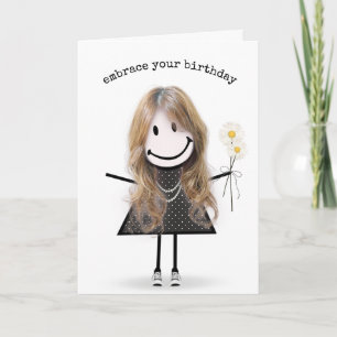Carte Fille de stick figure d'anniversaire avec des marg