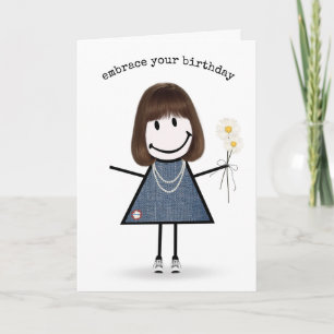 Carte Fille de stick figure d'anniversaire avec des marg