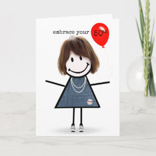 Carte Fille de stick figure pour 50e anniversaire avec b