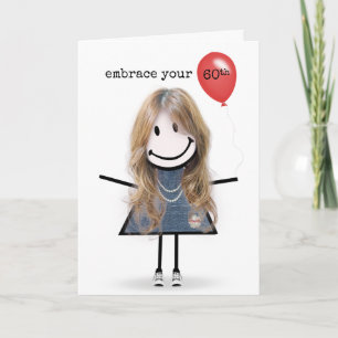 Carte Fille de stick figure pour 60e anniversaire avec b