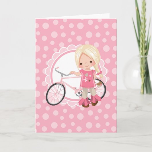 Carte Fille de vélo blonde - Rose Blanc (Devant)