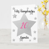 Carte Fille des étoiles d'argent Anniversaire espagnol (Fleur jaune)