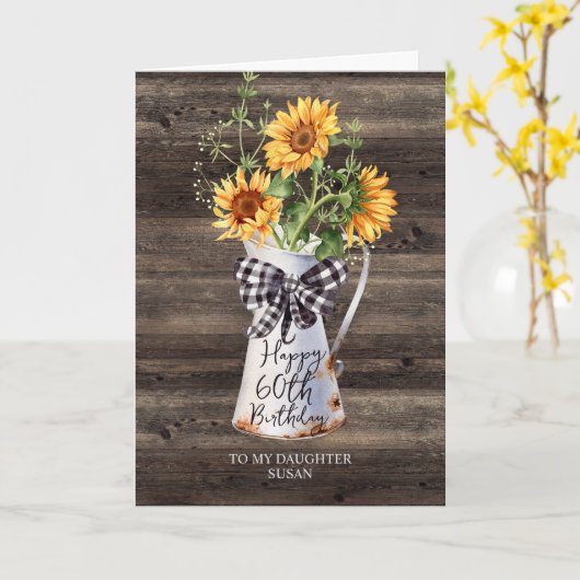 Carte Fille des tournesols rustiques 60e anniversaire (Fleur jaune)