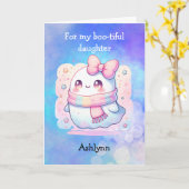 Carte Fille d'Halloween du fantôme mignon (Fleur jaune)