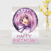 Carte Fille domestique Manga pour Anniversaire (Fleur jaune)