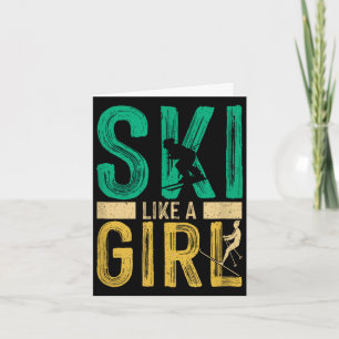 Carte Fille drôle de ski ski neige sports d'hiver amateu