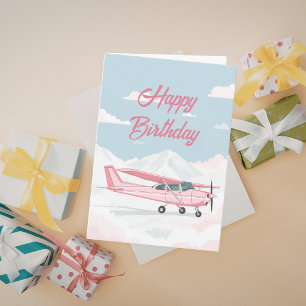 Carte Fille drôle Pilote Anniversaire Rose Cessna Aviati