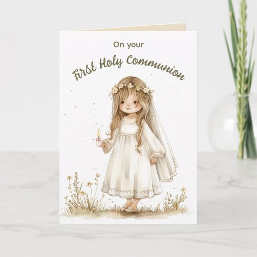 Carte Fille Editable Avec Bougie Première Sainte Communi (Devant)