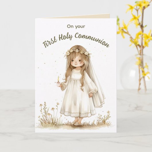 Carte Fille Editable Avec Bougie Première Sainte Communi (Fleur jaune)
