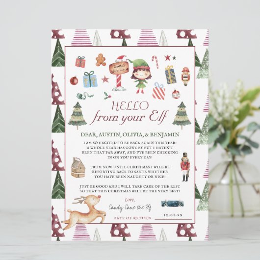Carte Fille Elf | Kids Christmas Elf Hello Lettre (Debout devant)