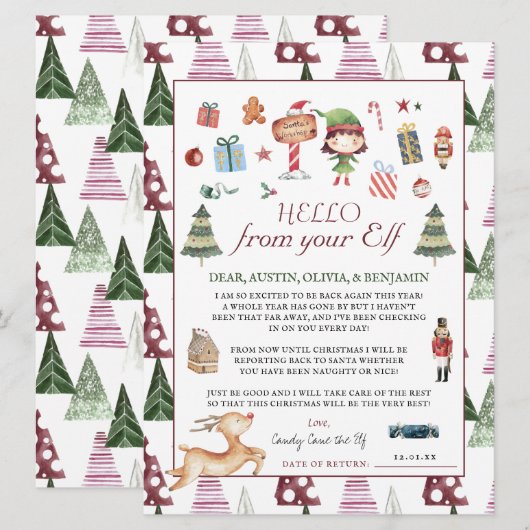 Carte Fille Elf | Kids Christmas Elf Hello Lettre (Devant / Derrière)