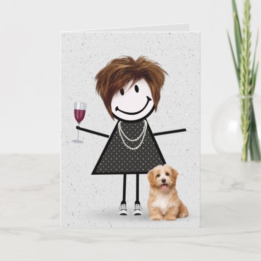 Carte Fille en bâtonnets d'anniversaire avec chien (Devant)