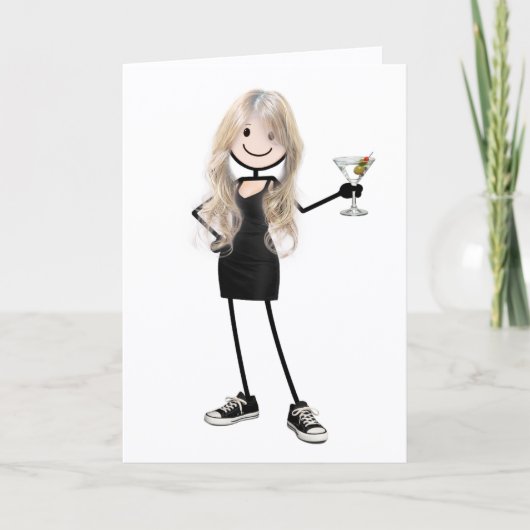 Carte Fille en bâtonnets d'anniversaire avec Martini (Devant)