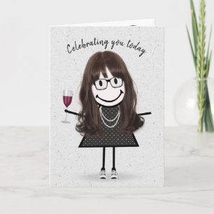 Carte Fille en bâtonnets pour anniversaire avec du vin r