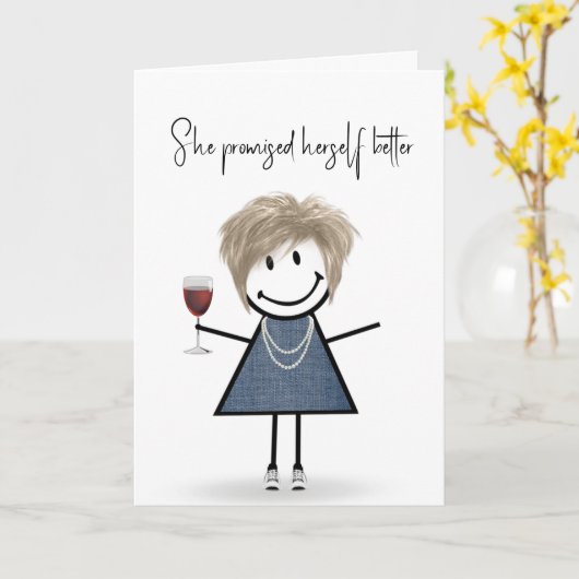 Carte Fille en bonhomme allumette d'anniversaire avec ba (Fleur jaune)