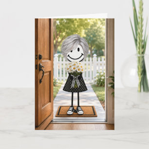 Carte Fille en bonhomme allumette d'anniversaire avec bo