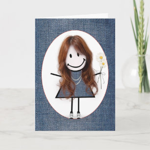 Carte Fille en bonhomme allumette d'anniversaire avec de