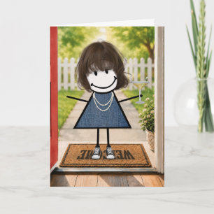 Carte Fille en bonhomme allumette d'anniversaire avec Ma