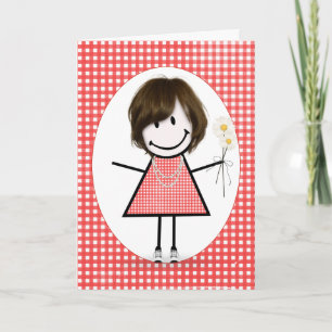 Carte Fille en bonhomme allumette d'anniversaire sur gin