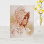 Carte Fille en Bonnet Rose (Fleur jaune)