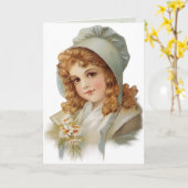 Carte Fille en Bonnet Vert (Fleur jaune)