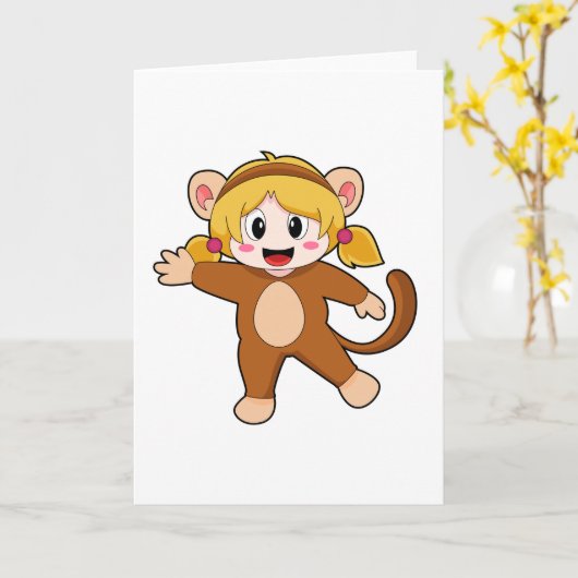 Carte Fille en costume comme singe (Fleur jaune)